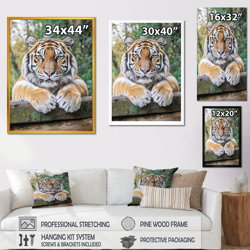 Tiger Portrait - Tiger Wall Décor, Floater Framed Print, 20" H x 12" W, Gold
