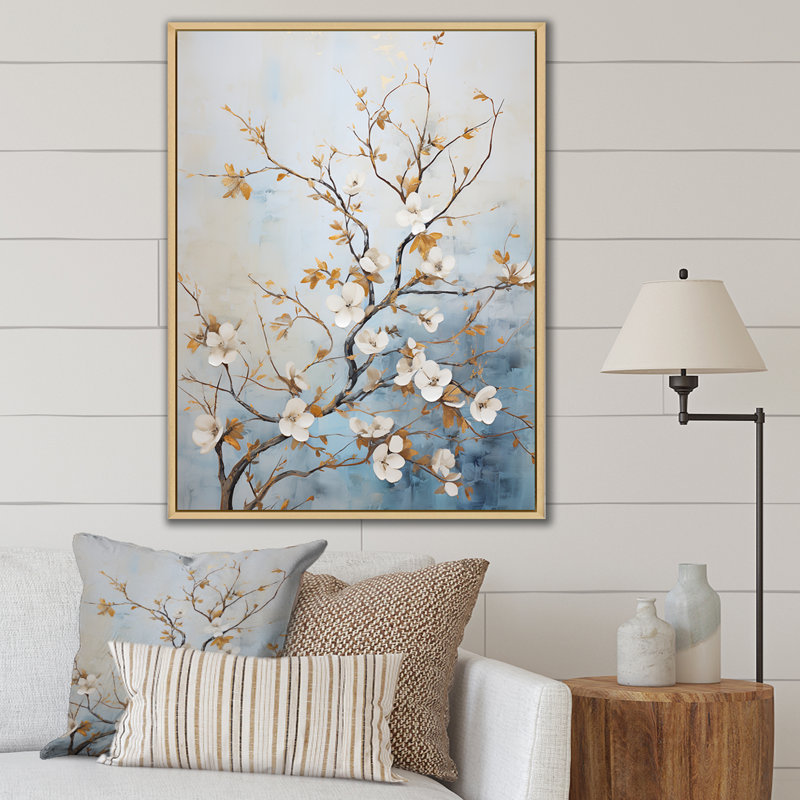 Blanc cornouiller Blossom Dreams V sur toile, Cadre naturel flottant, 44" H x 34" W
