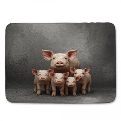 Pig Family Standing Together Bath Mat