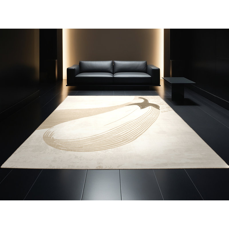 Machine Washable Higgins Eggplant Modern & Contemporary Solid Color Rug in Beige – Beige Binding, 8x12