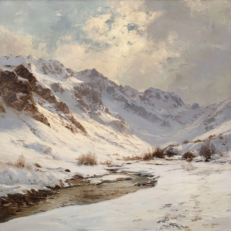 «Snow Valley Passage Mountain», art mural sur toile tendue, 40 po x 40 po