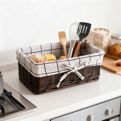 Handwoven Willow Storage Basket With Removable Fabric Liner For Home Organization, Books, Toys, And Decor