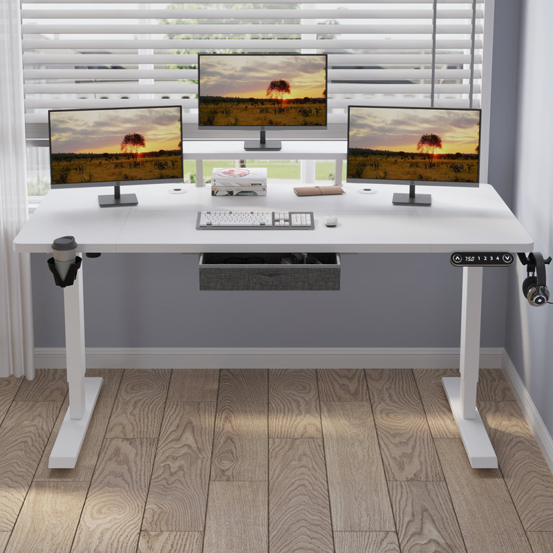 Lasherrie Height Adjustable Standing Desk With A Layer, 49" H x 55" W x 30" D, White