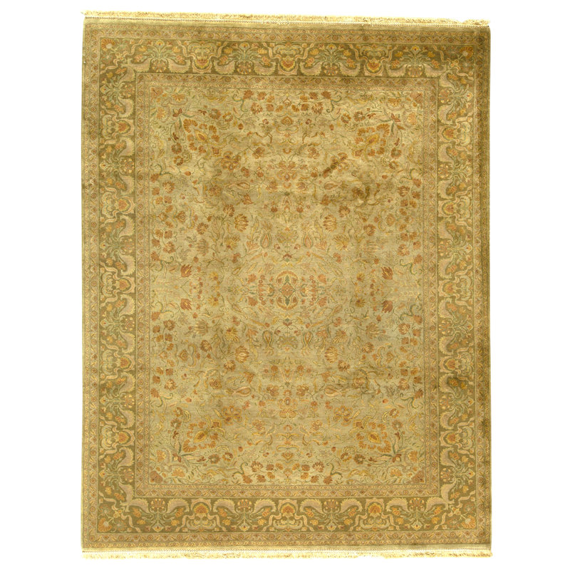 Tapis vert et brun noué à la main de haute qualité
