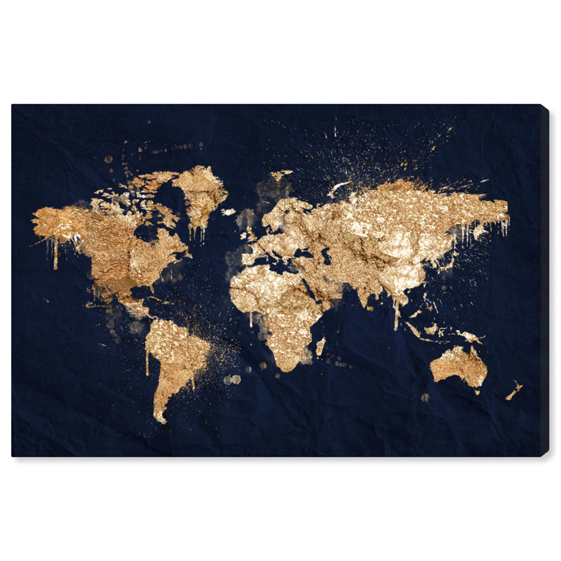 Mapamundi Metallic World Splash Modern - cadre photo, impression, Toile tendue, H 30 po x l 45 po x P 1,5 po