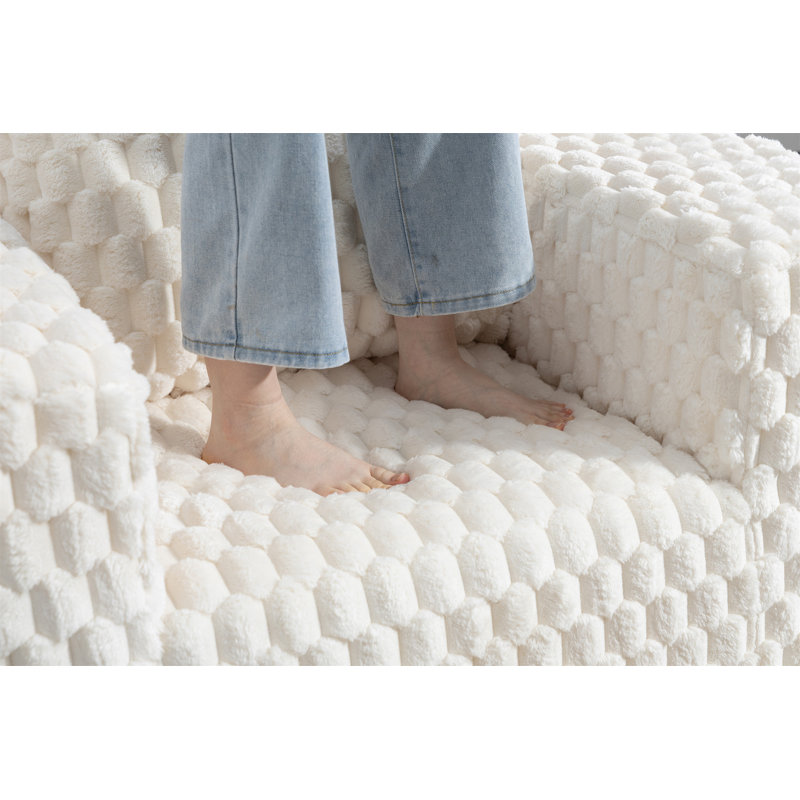 Canapé en velours côtelé avec repose-pieds Lingge-33006, Blanc