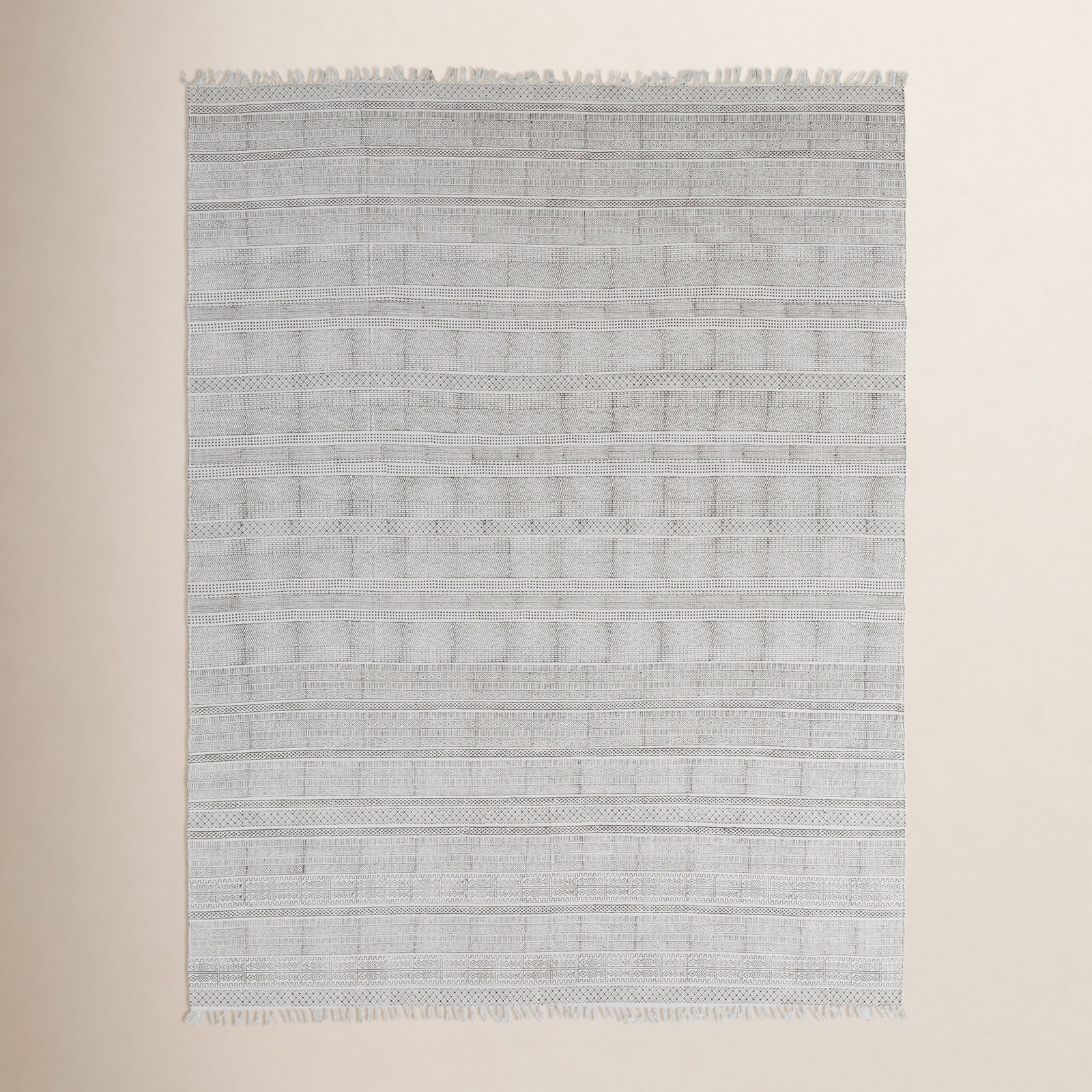 Charcoal Ivory Striped Hand-Woven Cotton Rug, Rectangle 8' x 10'