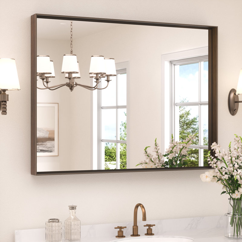 Rectangle Bathroom Vanity Mirror with Aluminum Frame and Tempered Glass, 40" x 36", Bronze