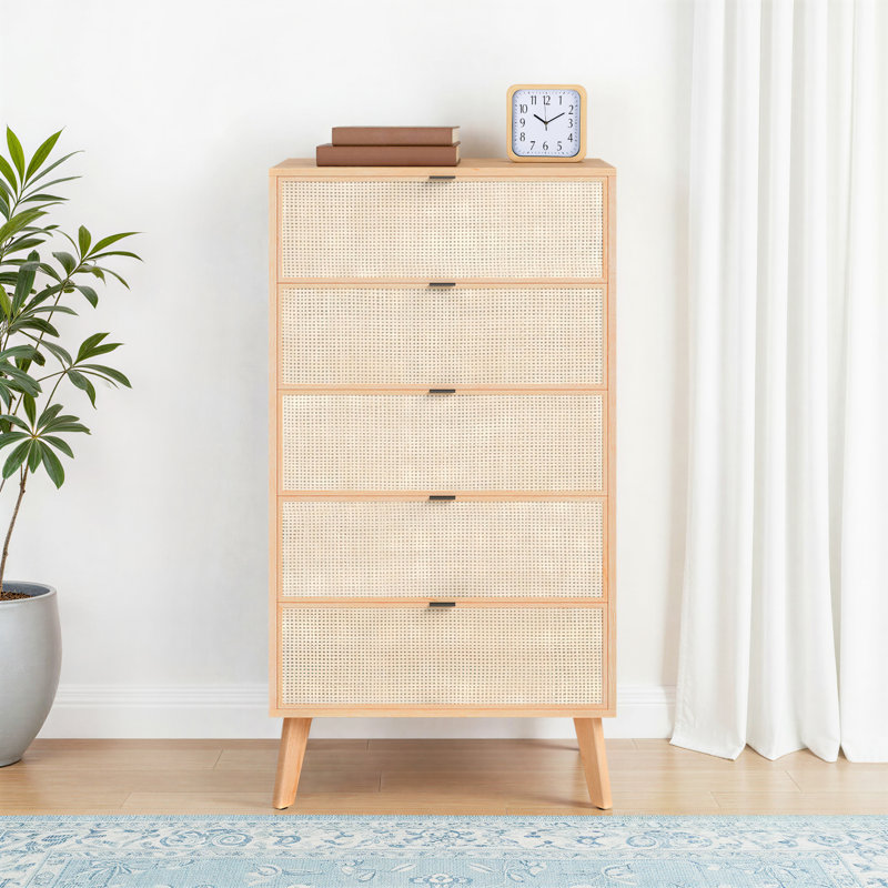 Raenada Natural 5-Drawer Cane Chest
