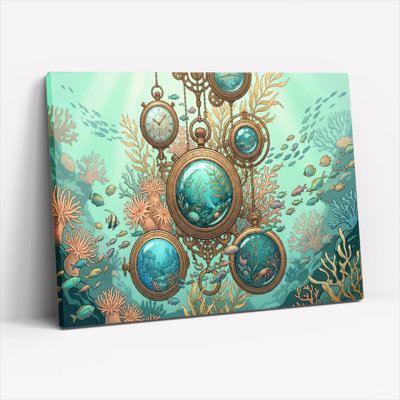 Ensemble de 1 tableau sur toile représentant une horloge sous-marine