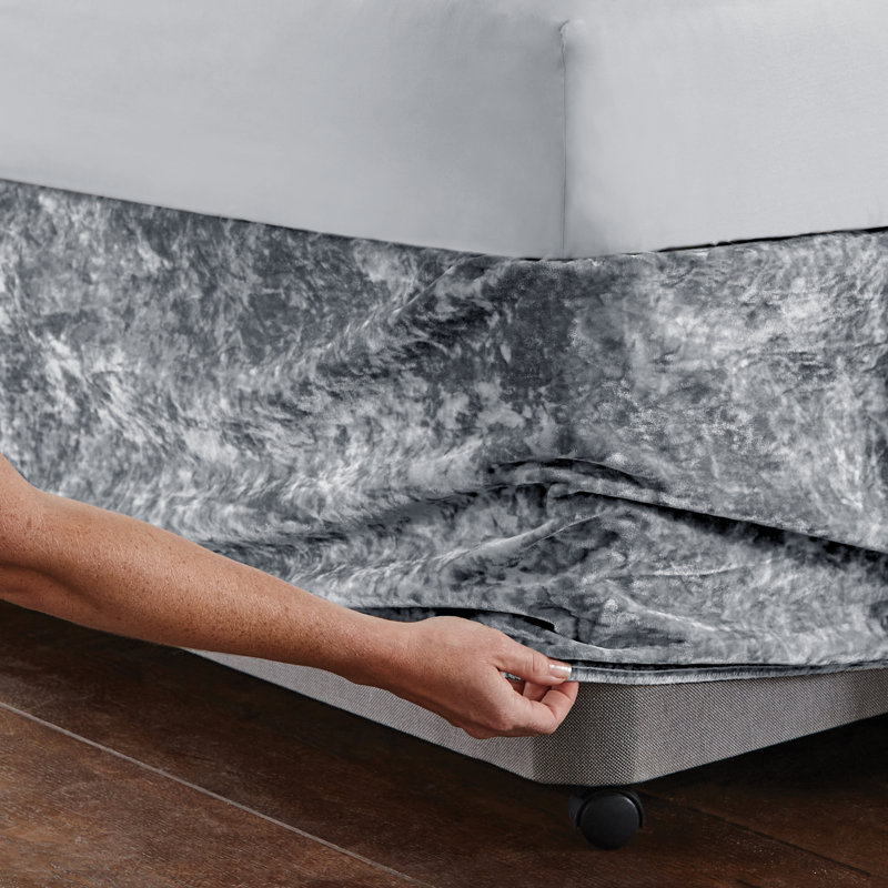 Crushed Velvet Elasticated Divan Base Wrap, Silver, 152cm H x 198cm W