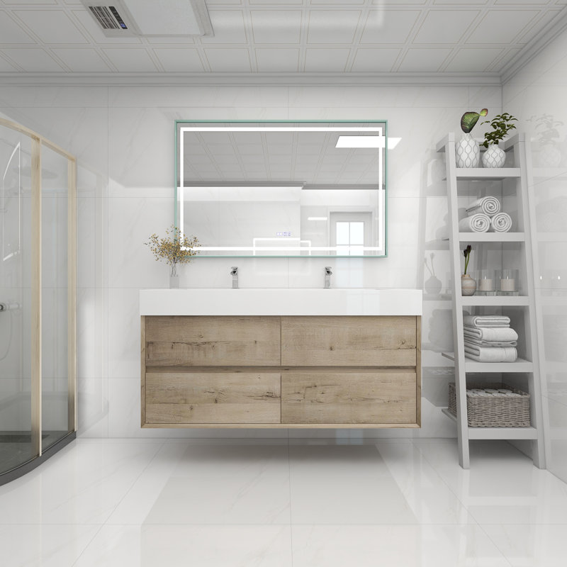 Meuble-lavabo double 60 po, Chêne blanc