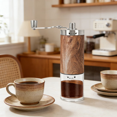 Moulin à café manuel avec meule en céramique réglable, manivelle portable avec verre transparent pour la maison, les voyages et le camping