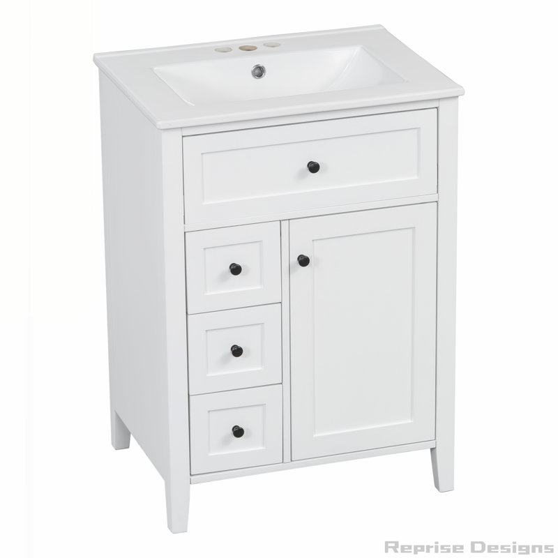 Meuble-lavabo 24 po avec lavabo, tablettes réglables et tiroirs, Noir