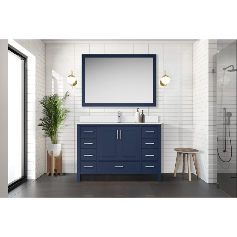 Jacques 48 in W x 22 in D Single Bath Vanity and Top, White Cultured Marble, Navy Blue