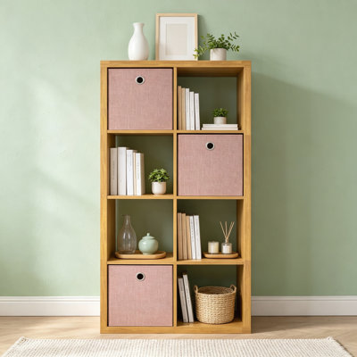 8-Cube Open Back Bookcase Organizer, 2x4 Cube Storage Shelf with Flexible Layout, Walnut