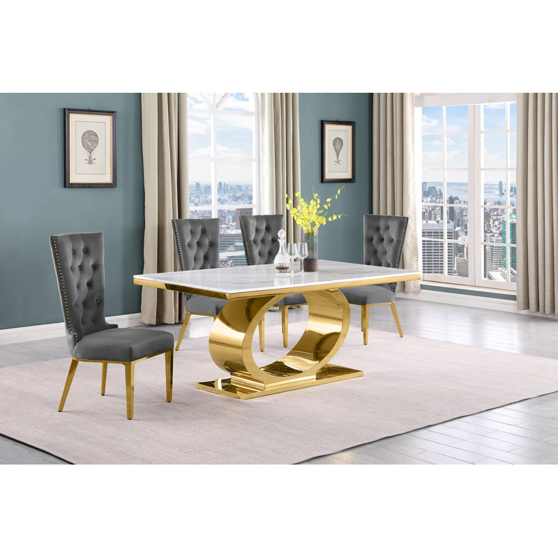 7 pièces Ensemble repas, 5, Gris/doré, Or