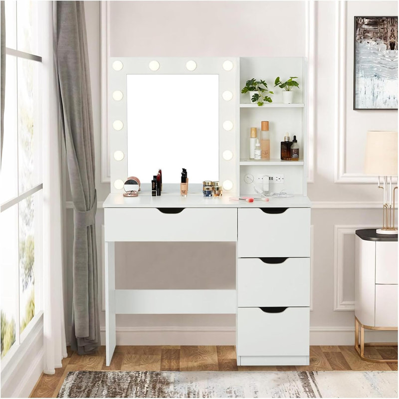 Dressing Table with Mirror, White