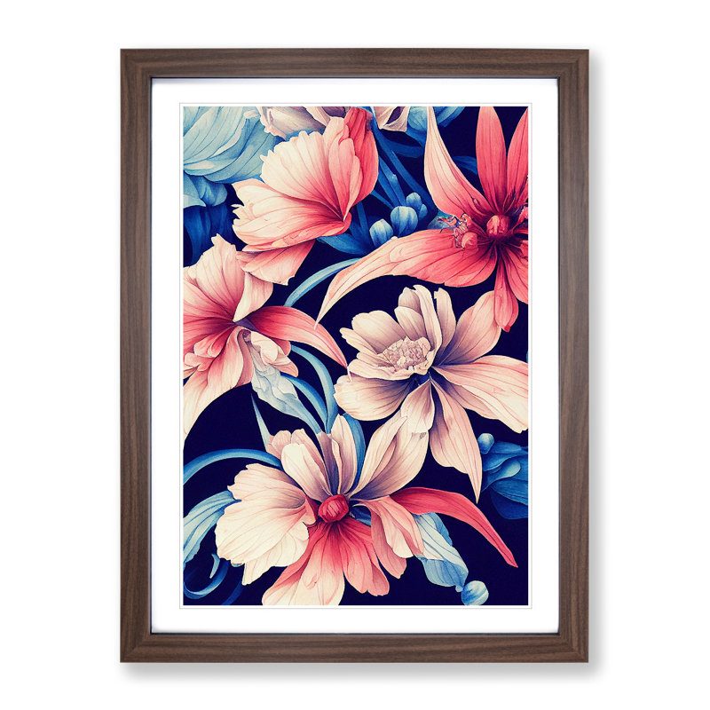 Beautiful Watercolour Flowers No.1 - Wall Art, 48cm H x 36cm W, Walnut Framed, White