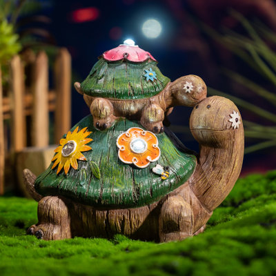 Mother And Baby Tortoise Resin Garden Statue With Solar Lights