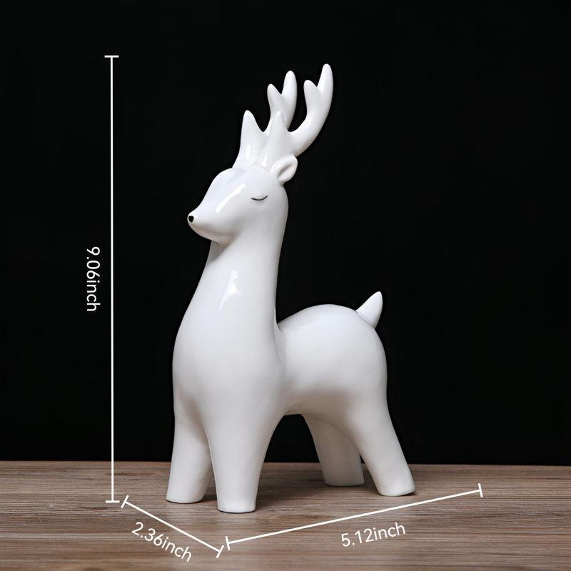 Figurine de cerf en céramique sereine et charmante pour la décoration intérieure, Blanc