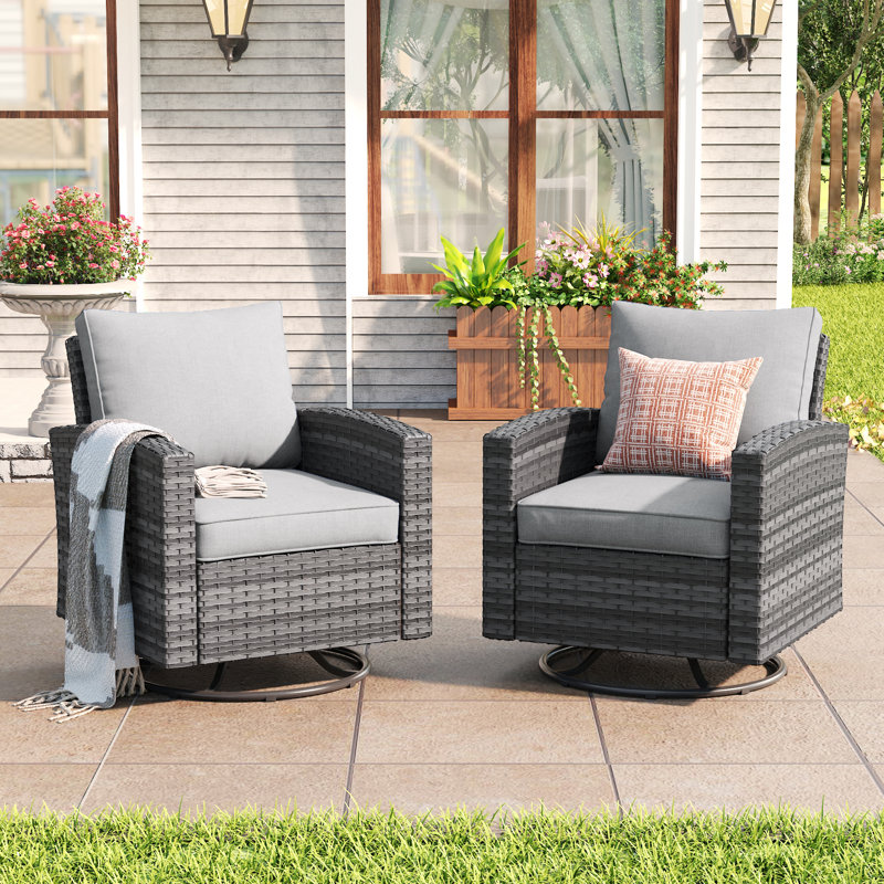 chaises de patio en osier, Cadre gris / coussin gris