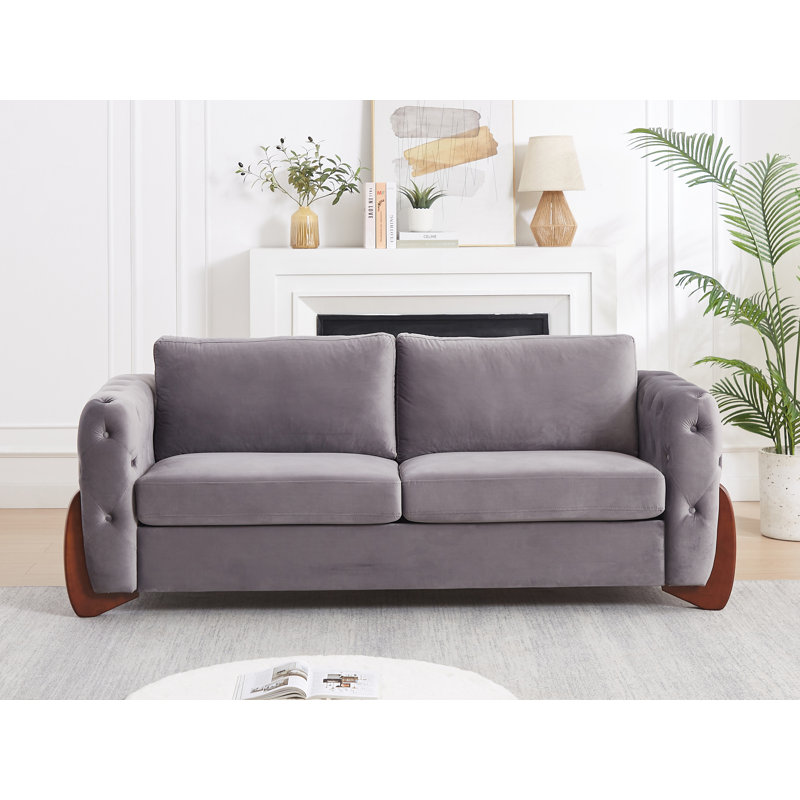 Canapé en velours de 84 pouces avec accoudoirs carrés, Velours gris velours