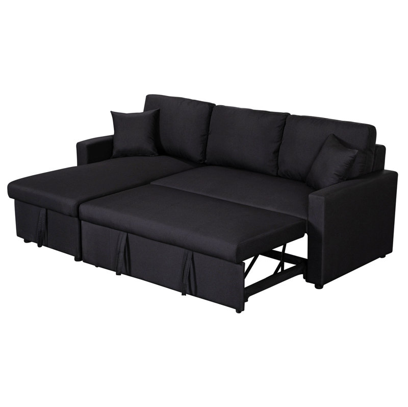 Canapé-lit modulaire réversible en tissu de lin noir 82 po avec méridienne de rangement