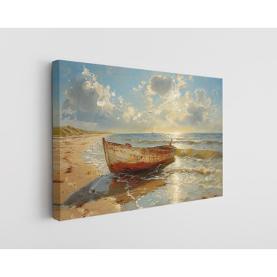 Impression sur toile, peinture à l'huile d'un bateau à rames sur la côte, décoration murale moderne pour la maison et le bureau