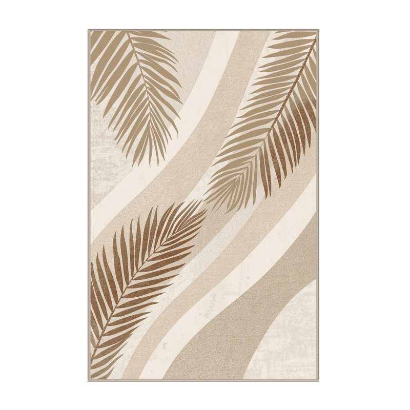 Tapis beige abstrait à motif de palmiers à motif de noix de coco lavables à la machine - Reliure beige, 4 x 2