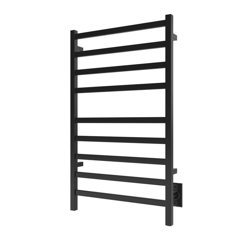Chauffe-serviettes mural en acier 24 po x 40 po Kontour - noir mat, câblé, rails carrés, H 40 po x l 24 po x P 4 po, Noir mat