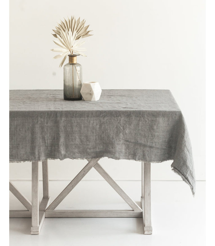 Stone Washed Linen Tablecloth, Gray