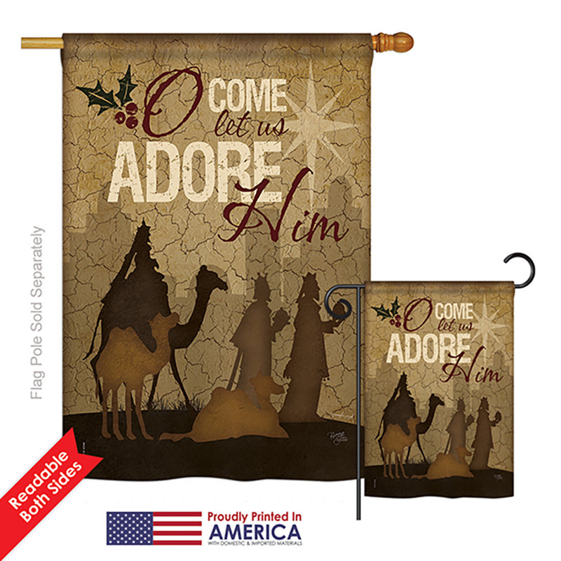 Ensemble de 2 drapeaux en polyester 2 côtés let-us adoree it winter crèche impressions