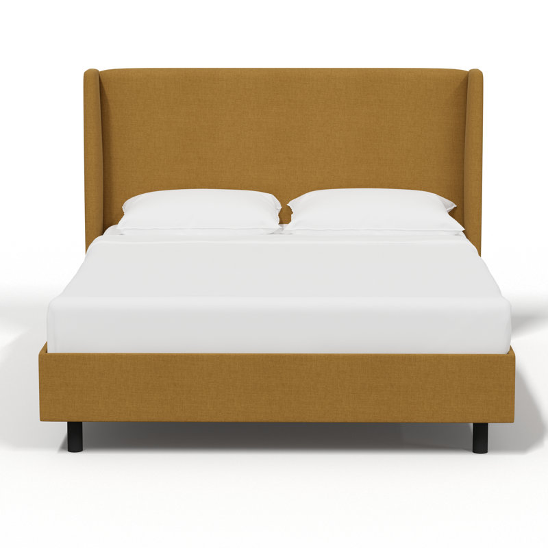 Bartha Upholstered Wingback Bed, Textured Sesame Linen, Full