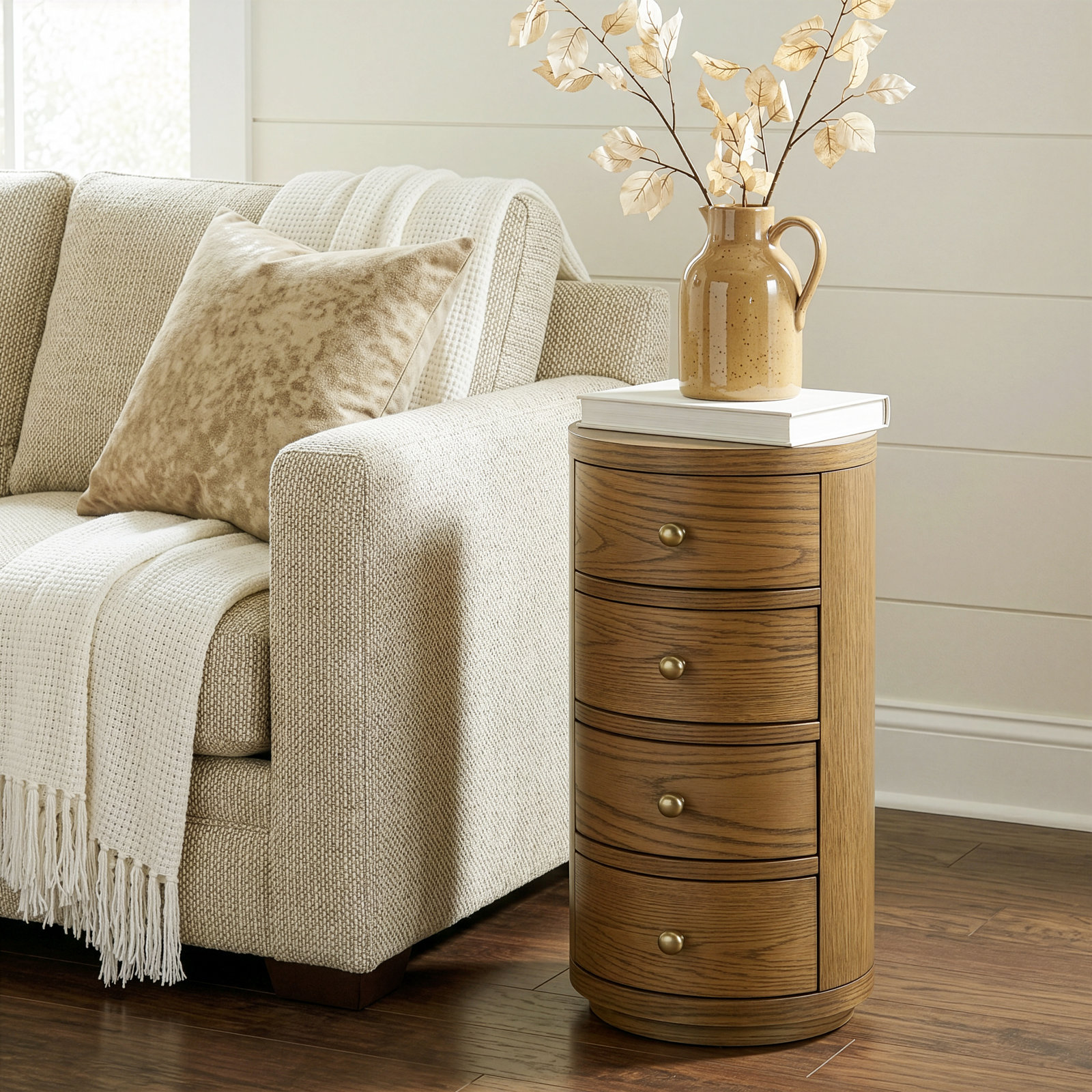 Celine 4-Drawer Acacia End Table, Light Natural Brown