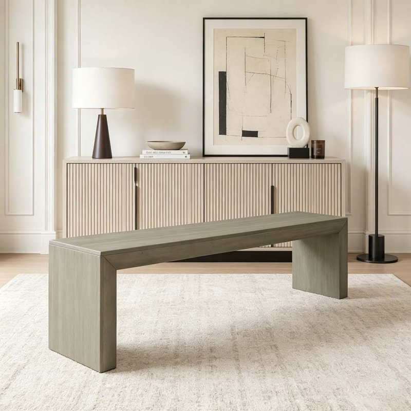 Banc de salle à manger en bois, Grey+Taupe1, 63inch
