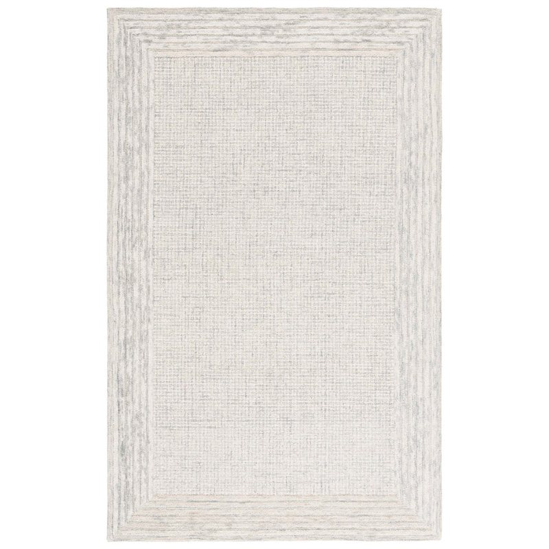 Sharifa Ebony Hand Tufted Wool And Cotton Bordered Rug, Rectangle 6' x 9'