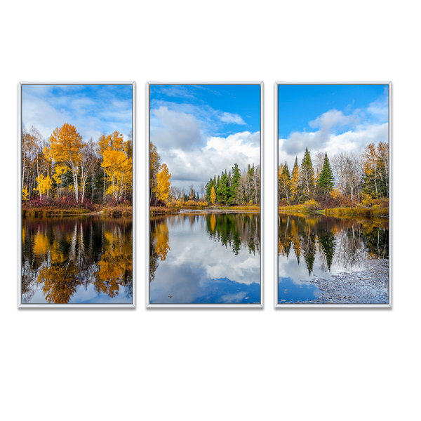 Millwood Pines Nice Autumn Trees With Forest Lake Framed On Canvas 3 ...