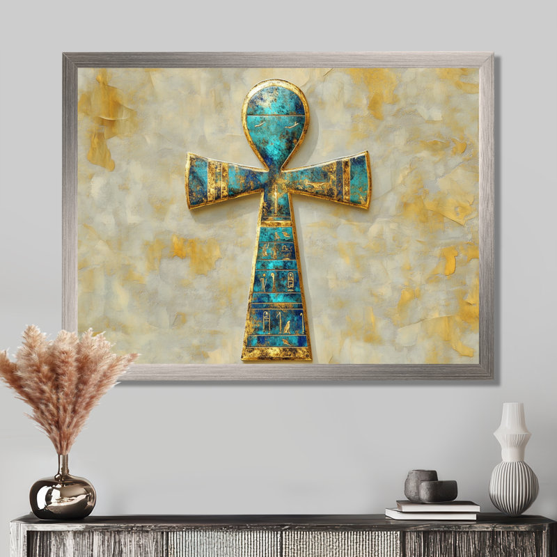 «Ankh of Eernal Life», reproduction d'art sur toile égyptienne, H 24 po x l 32 po, Black Floater Framed