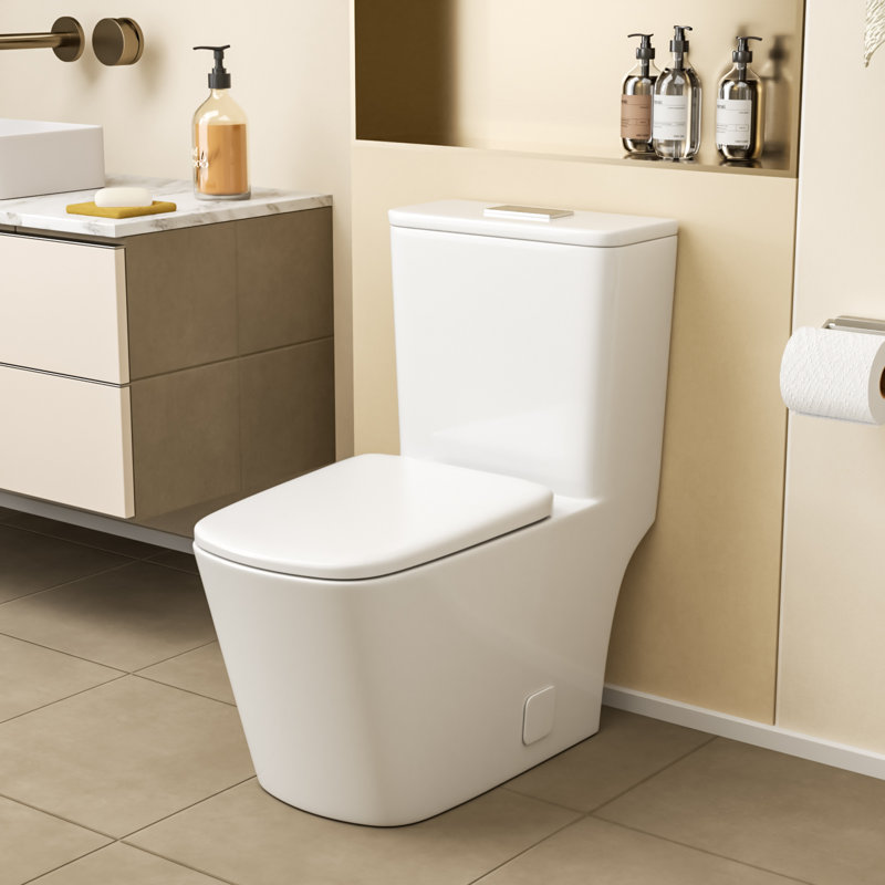 1.1/1.6 GPF Dual-Flush Elongated Toilet Siphonic Flush One-Piece Toilet with Soft Close Seat (Seat Included), 27.2" L x 14" W