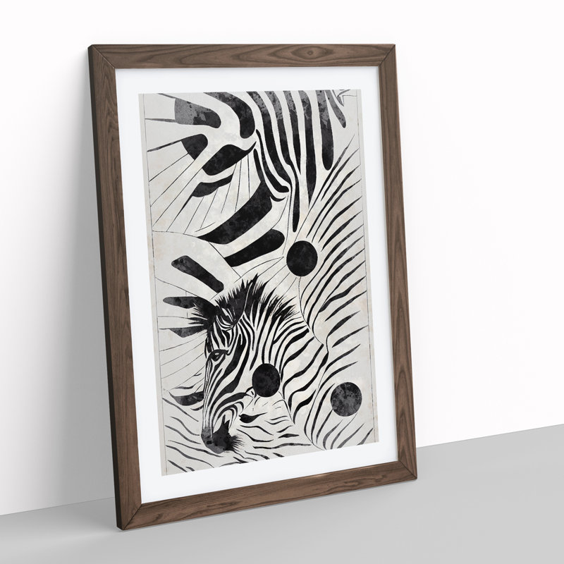 Zebra No.1 Abstract - Single Picture Frame Painting, 64cm H x 46cm W x 2cm D, Walnut