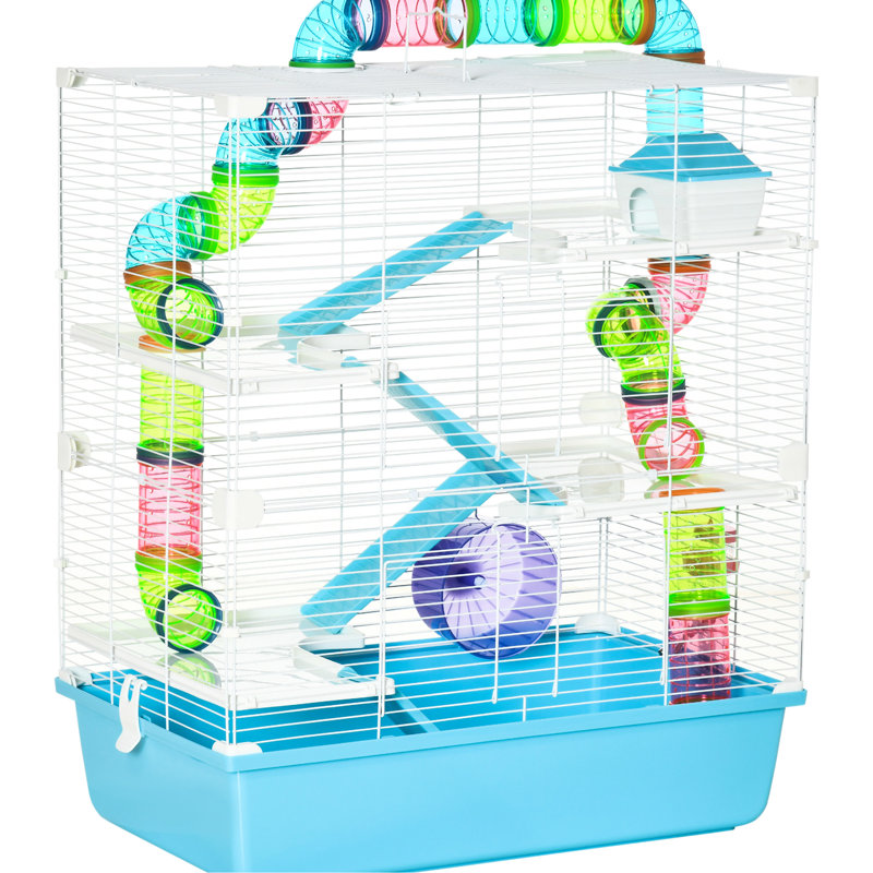 Très grand parc portatif bleu pour hamster - 5 avec tubes, tunnels et très grande bouteille d'eau