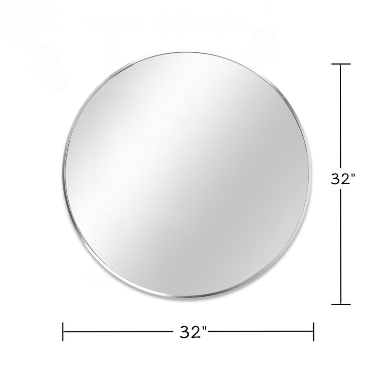 32 Inch Silver Framed Round Bathroom Mirror