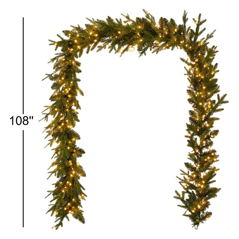 9' Flocked Pine Garland with Warm LED Lights and Artificial Snow