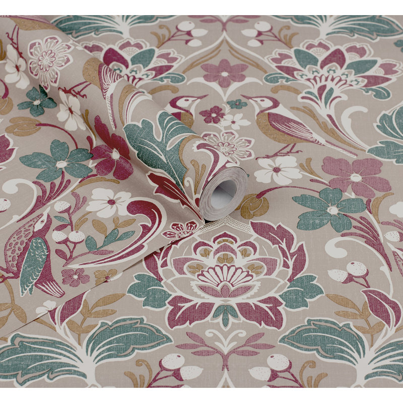 Papier peint floral Birdy Nuthatch, Rose