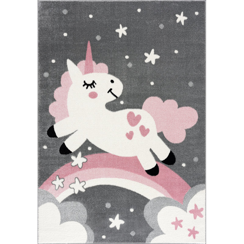 Tapis contemporain gris et rose Krissy KID140A, Rectangle 6 pi x 9 pi