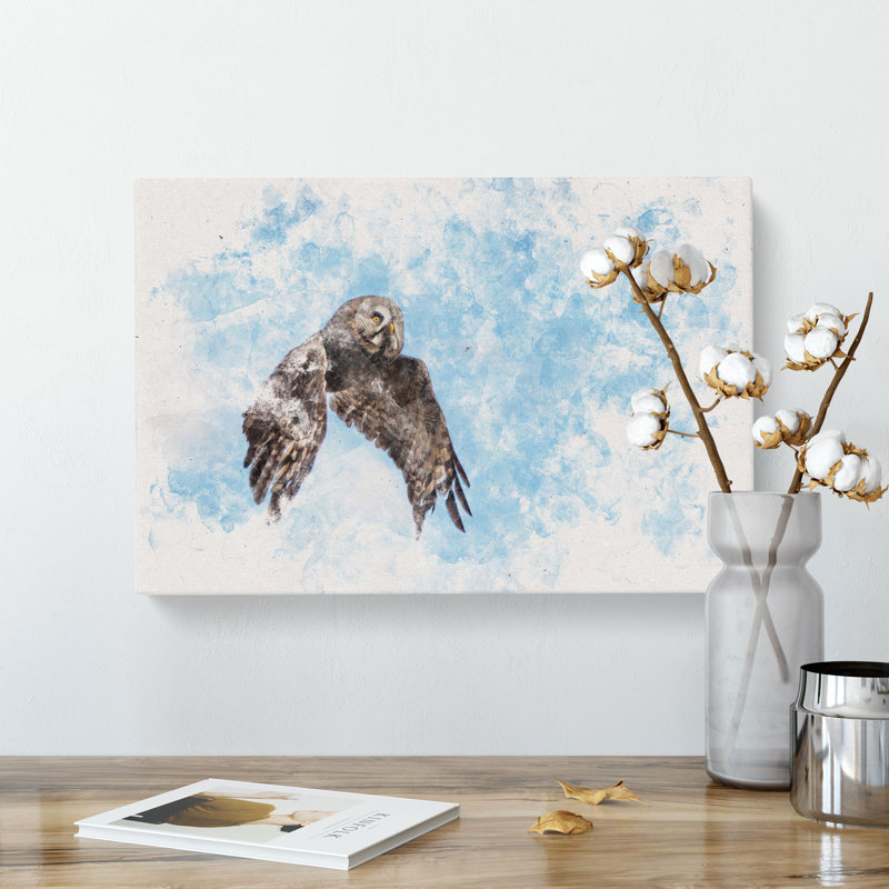 Flying Great Grey Owl - Wrapped Canvas, 35cm H x 50cm W x 3cm D