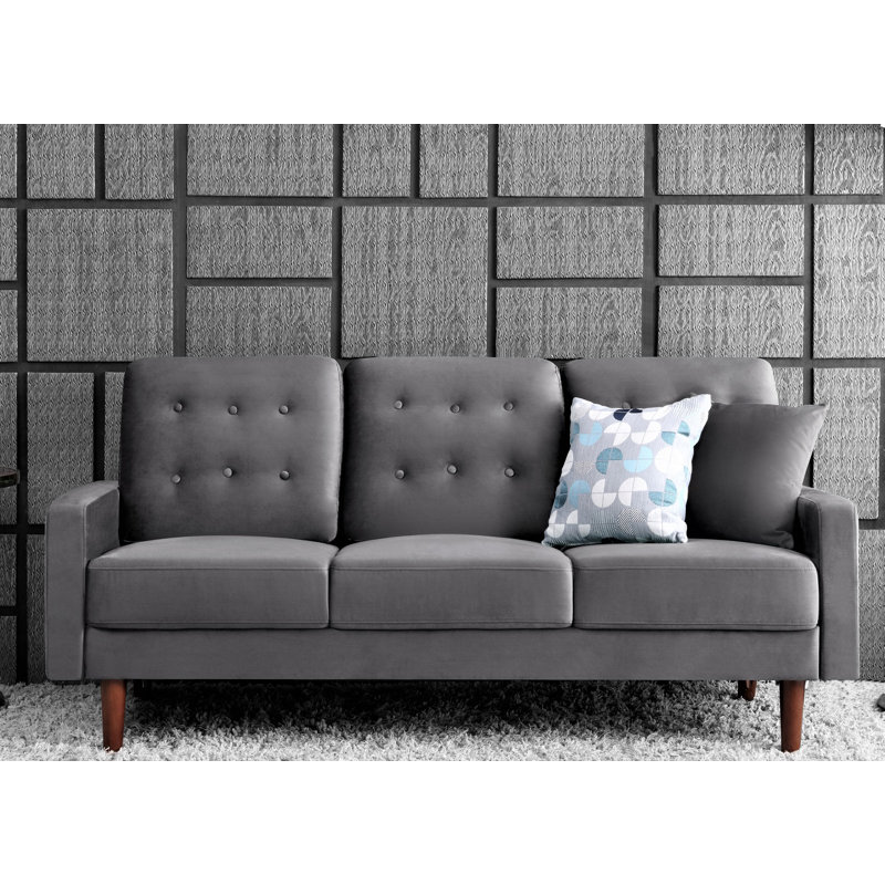 Canapé à accoudoirs carrés en velours de 72 po Kelleher, Velours gris