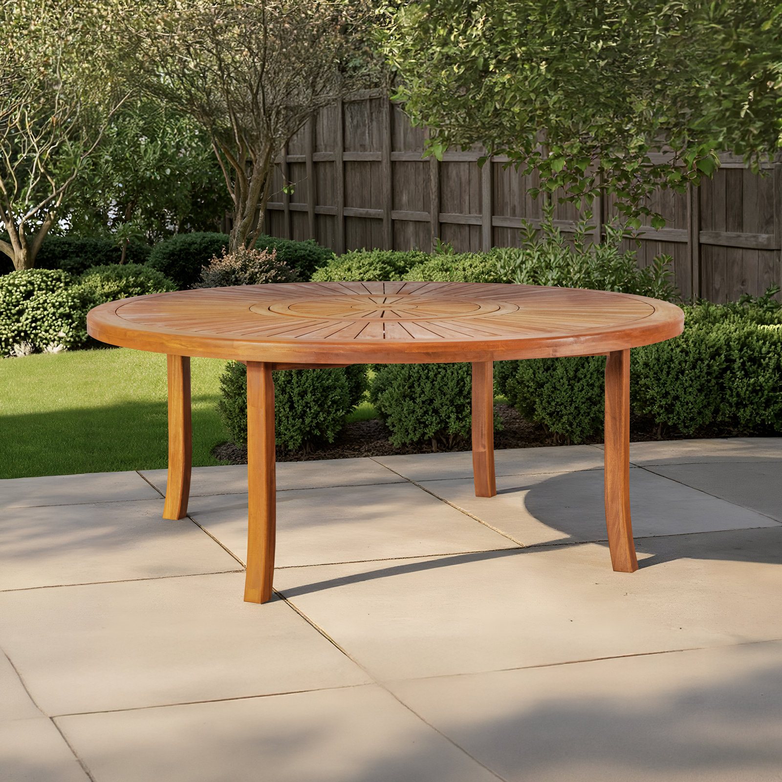 Dani Solid Wood Round Patio Dining Table with Built-In Lazy Susan, 29.5" H x 70.9" W x 70.9" D