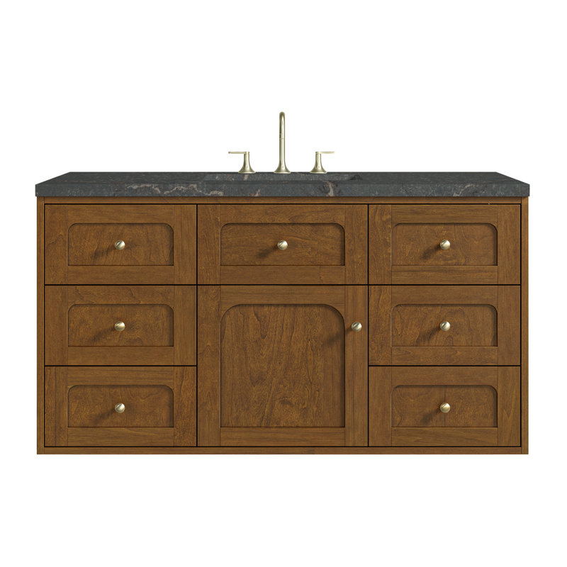 Laurent 48" Single Bathroom Vanity Set, Parisien Bleu, 8" Widespread, Honey Brown